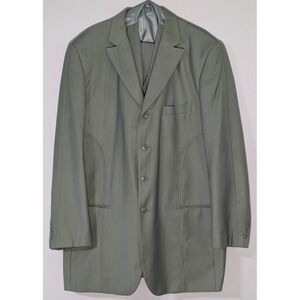 EJ Samuel 3pc Suit Sage Green Urban 4 Button Blazer Pleated Pants 44L - 38X32